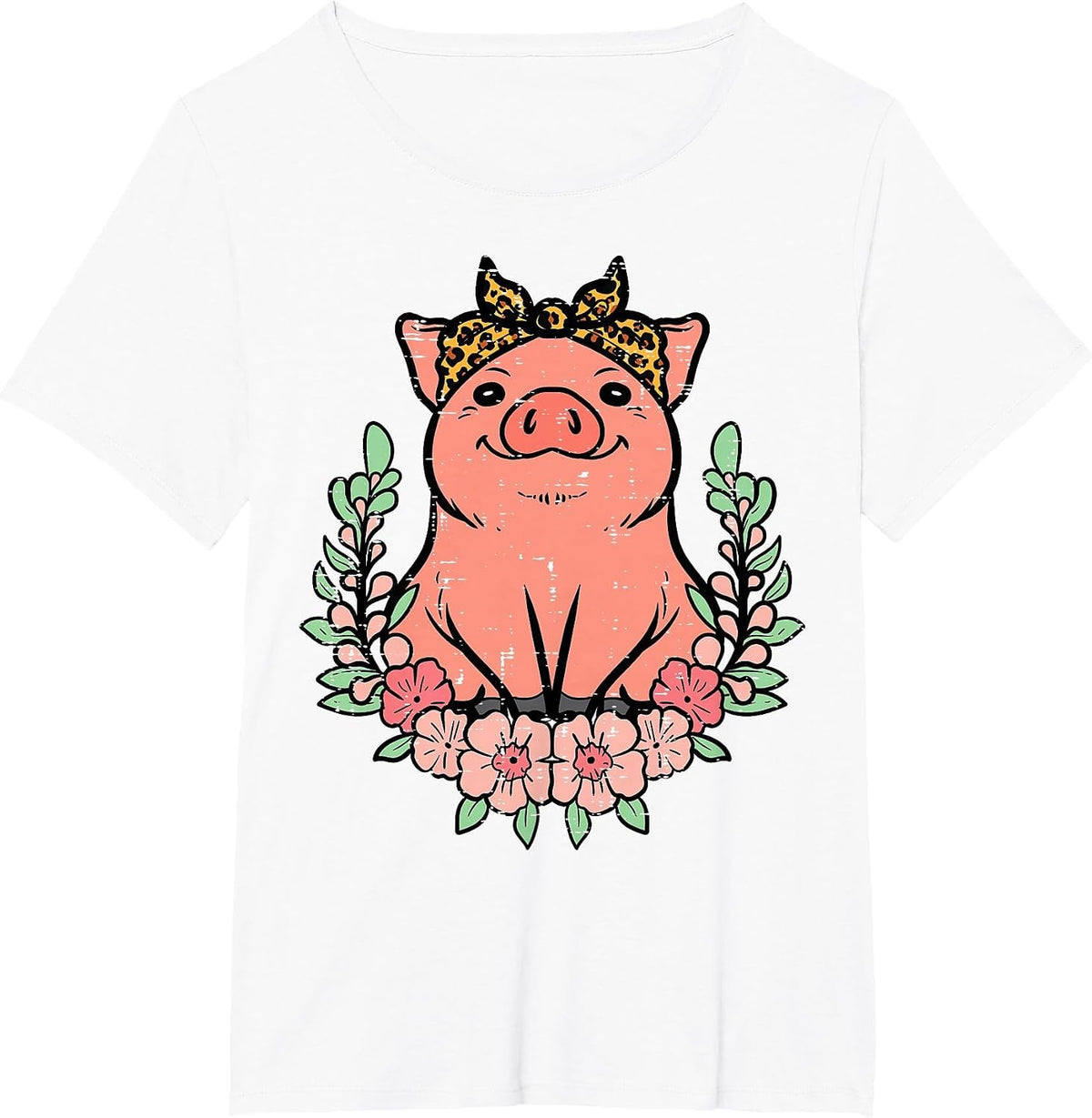 Pig Leopard Bandana Hog Farm Animal Mom Women Girls Kids T-Shirt - White