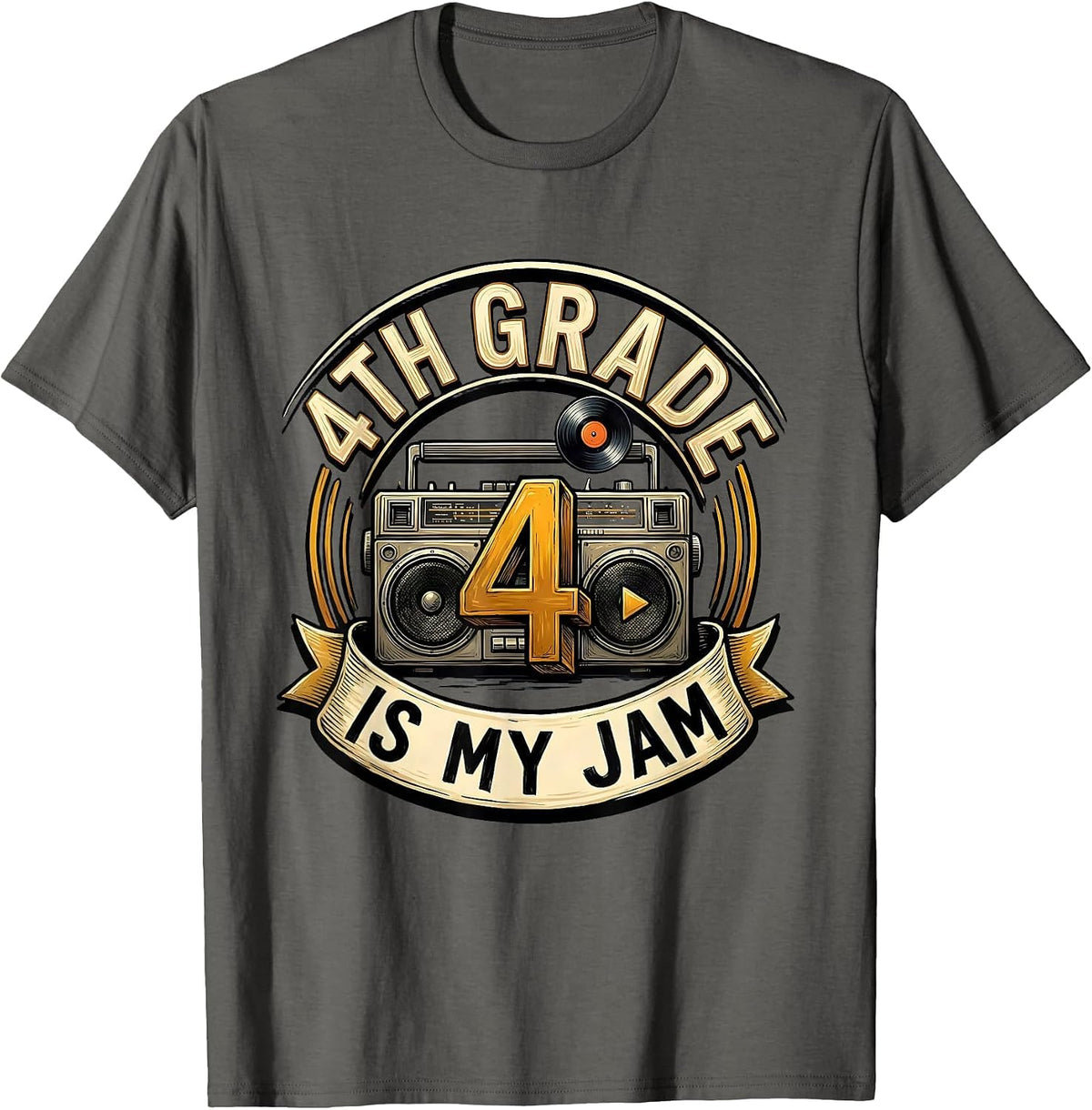 4th Grade Is My Jam Retro Teacher Student Back to School T-Shirt - Asphalt Grey