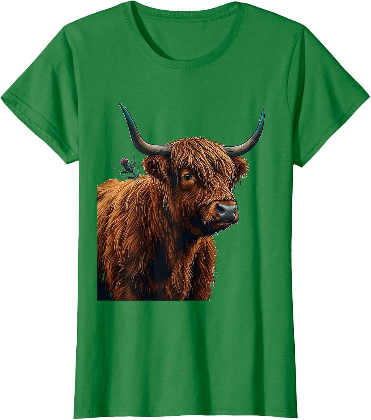 Women's Scottish Highland Cow Cute Shaggy Cow Lover Humor T-Shirt - Kelly Green