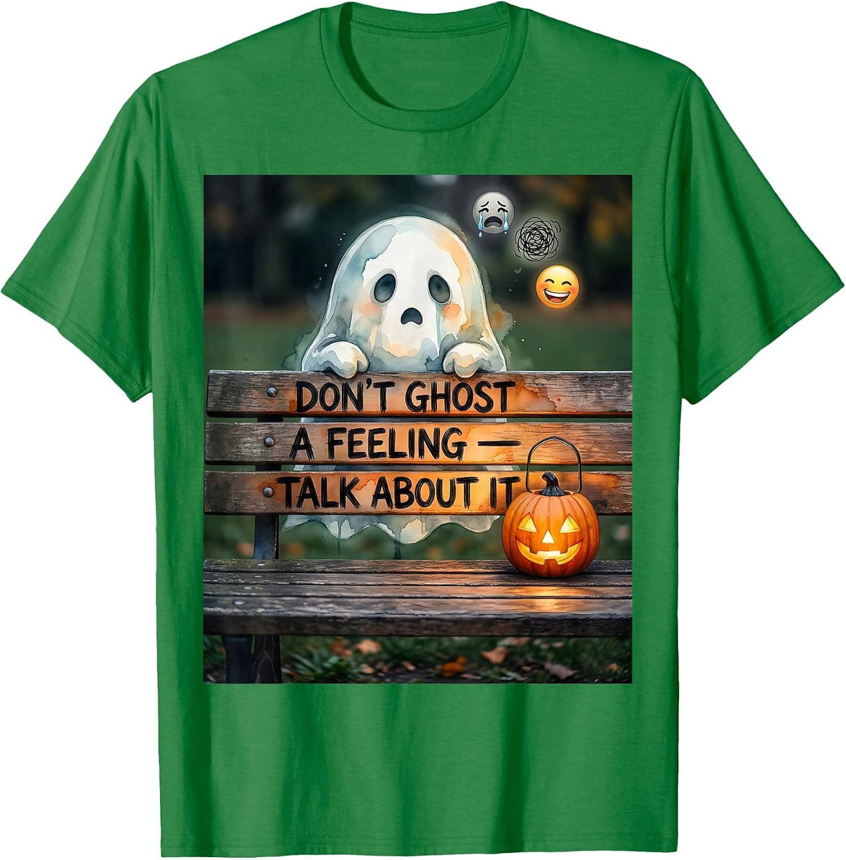 Men's Don't Ghost A Feeling Talk About It Watercolor Halloween T-Shirt - Kelly Green