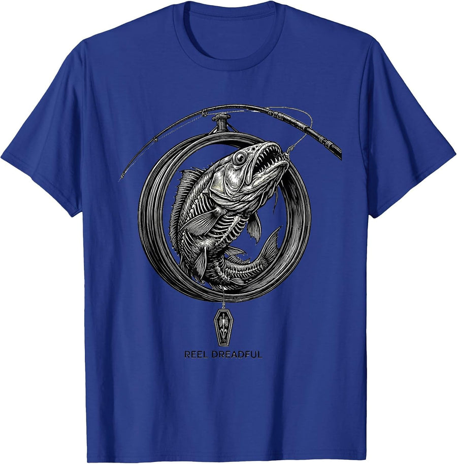 Reel Dreadful Line Art Skeleton Fish Halloween Fishing Gift T-Shirt - Royal Blue