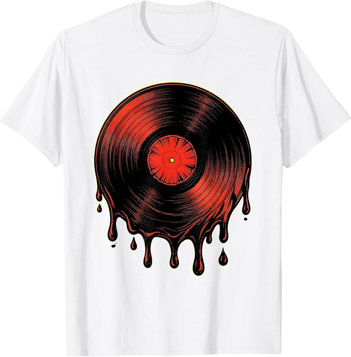 Men's Melting Vinyl Record Surreal Rock Art Design T-Shirt - White