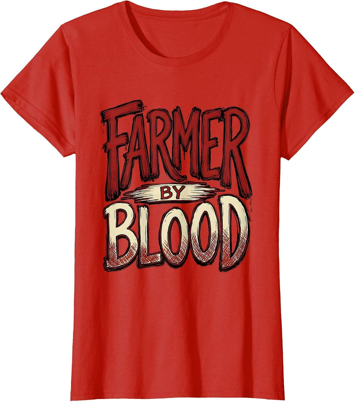 Women's Farmer By Blood Country Pride Design T-Shirt - Red