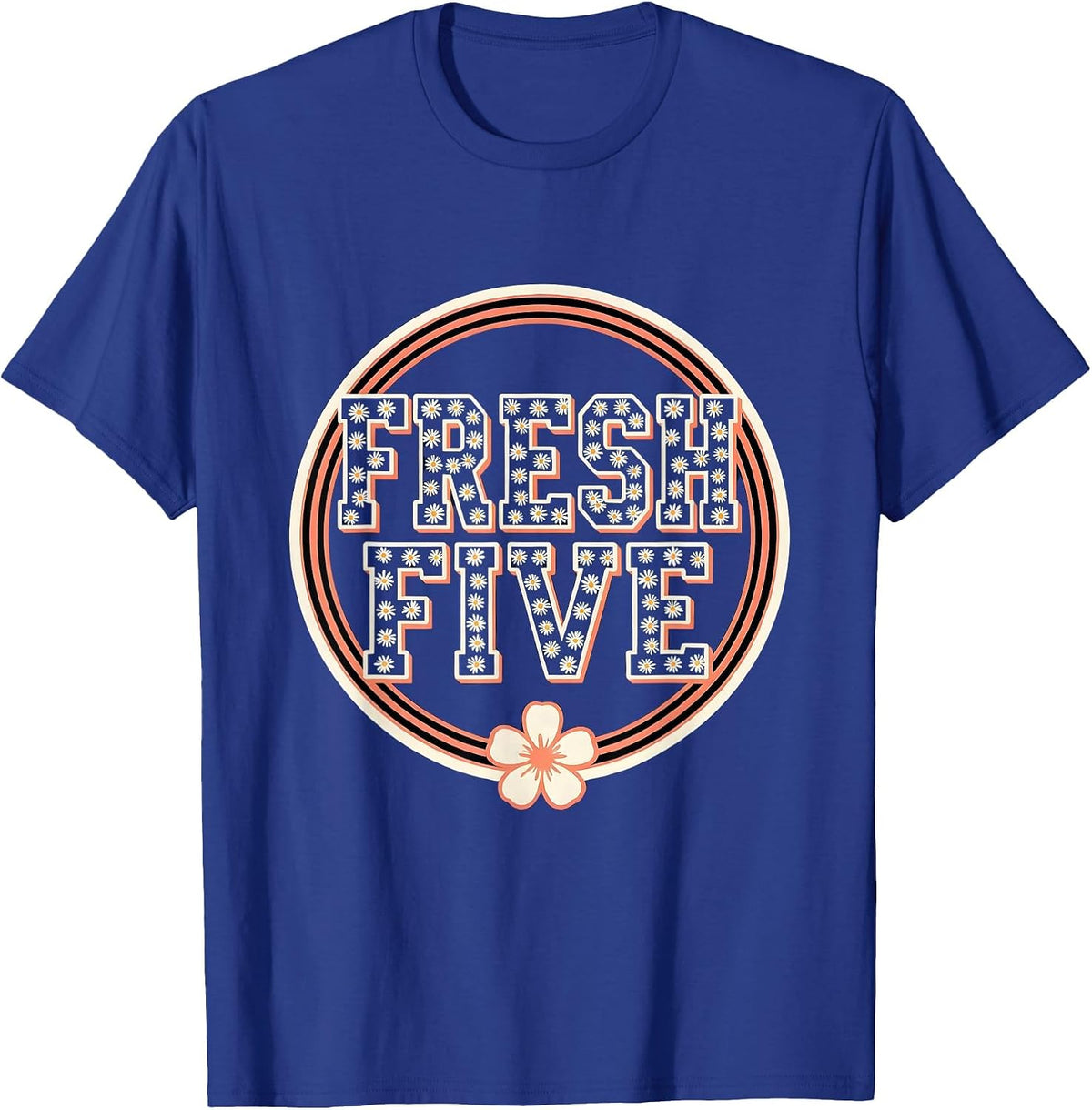 Men's FRESH FIVE Retro Flower Power Fifth 5th Grade Back To School T-Shirt - Royal Blue