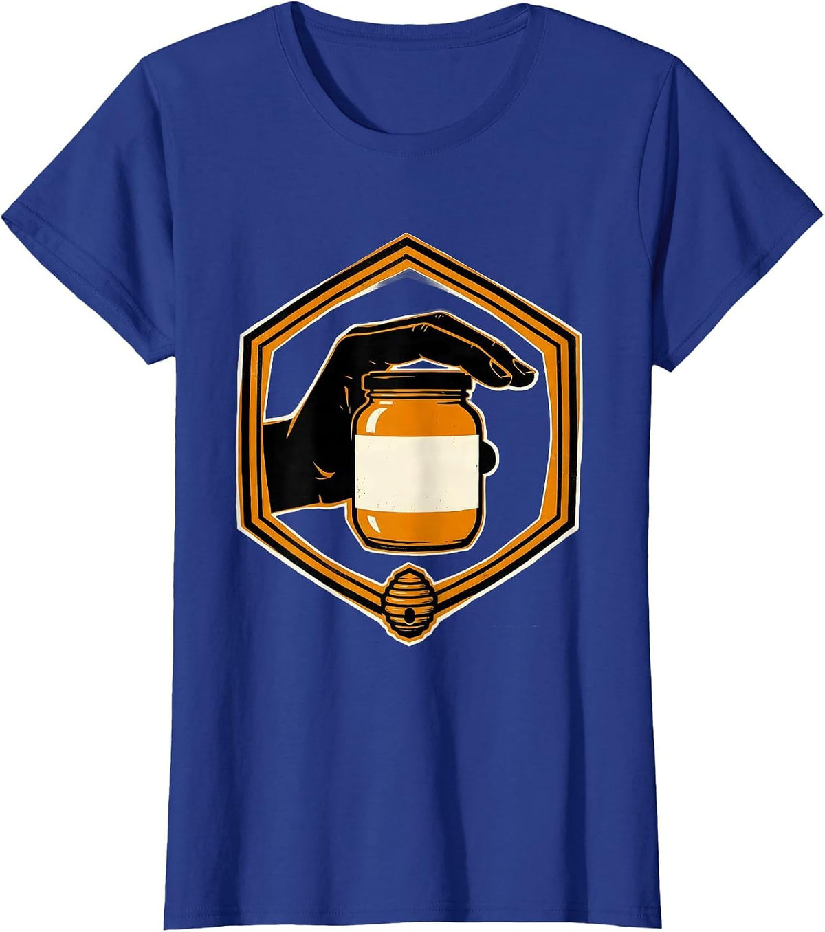 Women's Honey Jar Badge Screenprint Poster Beekeeper Market Stall T-Shirt - Royal Blue