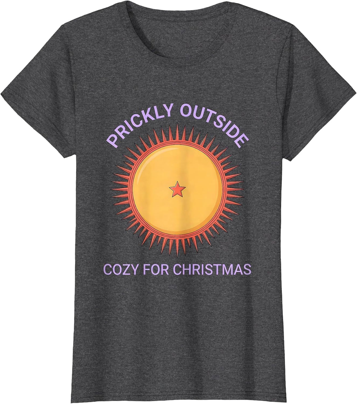 Women's Prickly Outside, Cozy For Christmas Cute Hedgehog Christmas T-Shirt - Dark Heather Grey