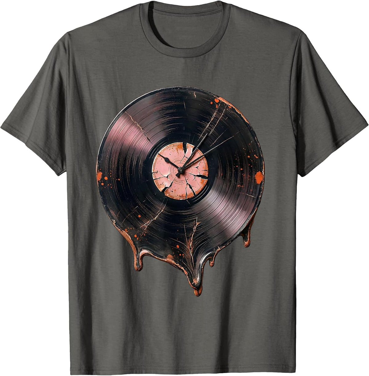 Melting Vinyl Record Surreal Rock Art T-Shirt - Asphalt Grey