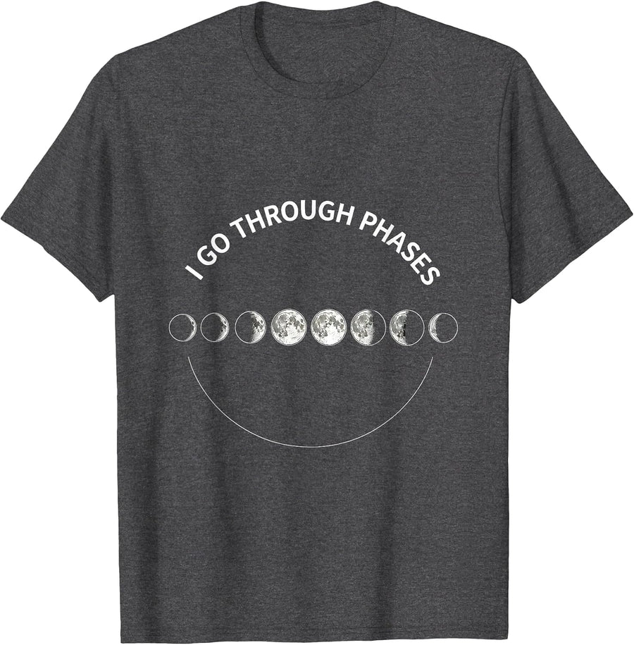 Men's I Go Through Phases Retro Moon Phase Astronomy Astrology T-Shirt - Dark Heather Grey