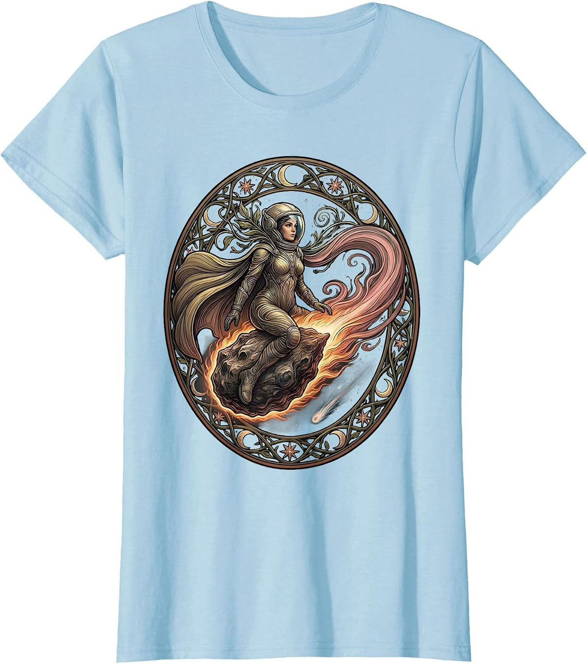 Women's Astronaut Riding Meteor Space Explorer Graphic T-Shirt - Baby Blue