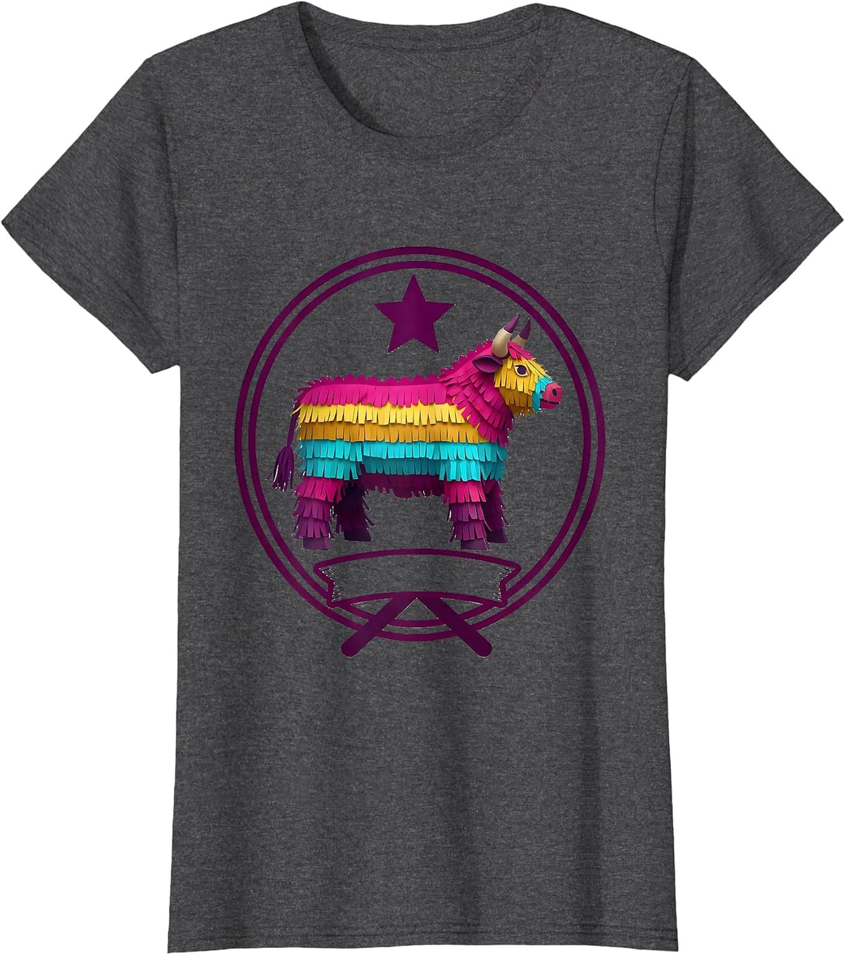 Women's Bull Piñata Festival Paper-Craft Cinco De Mayo Party Costume T-Shirt - Dark Heather Grey