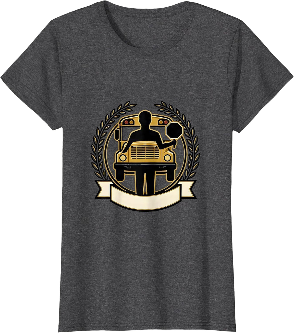 Women's School Bus Driver Crest Emblem Novelty Gift T-Shirt - Dark Heather Grey