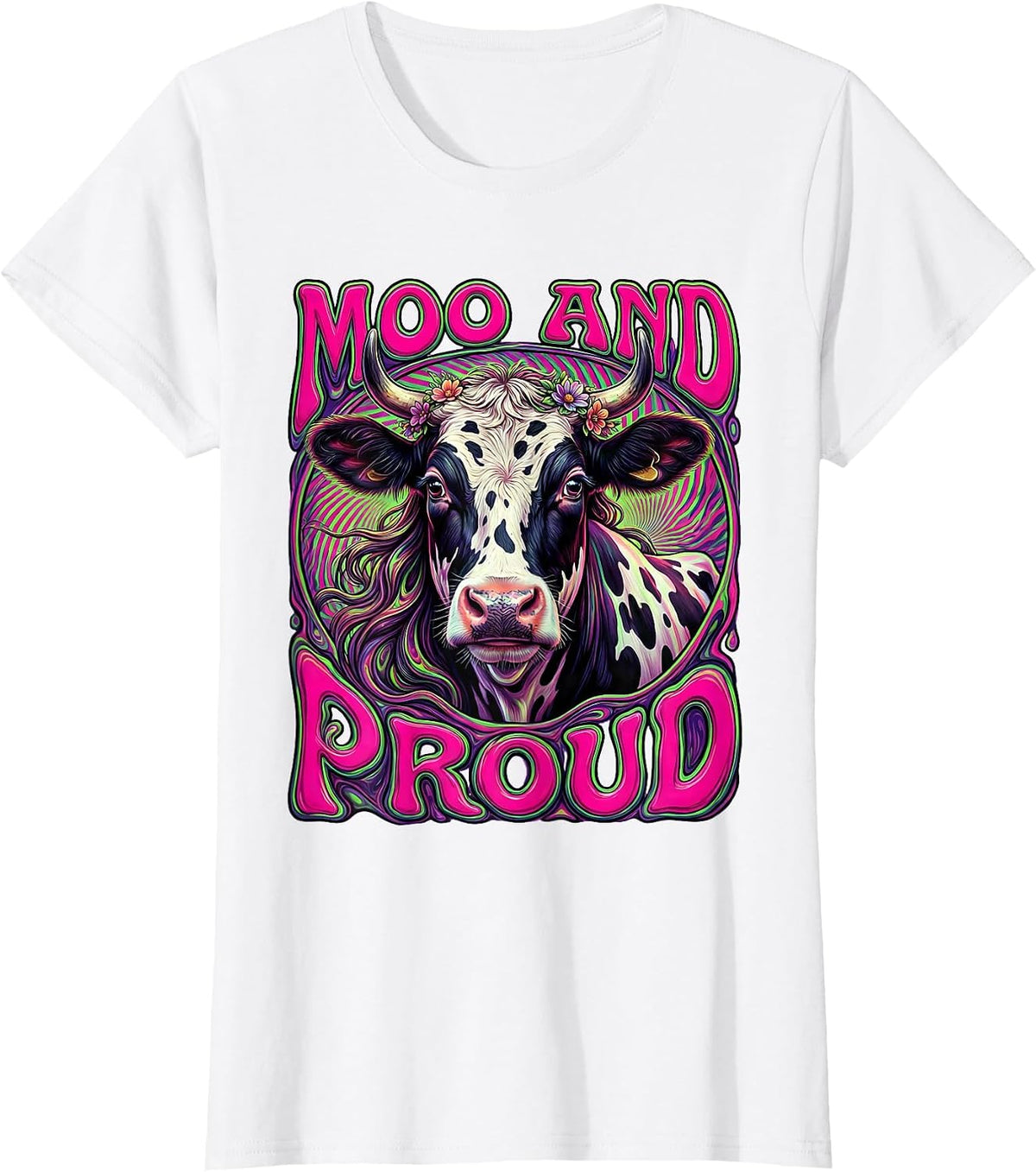 Moo and Proud Cow Lover Graphic Design T-Shirt - White