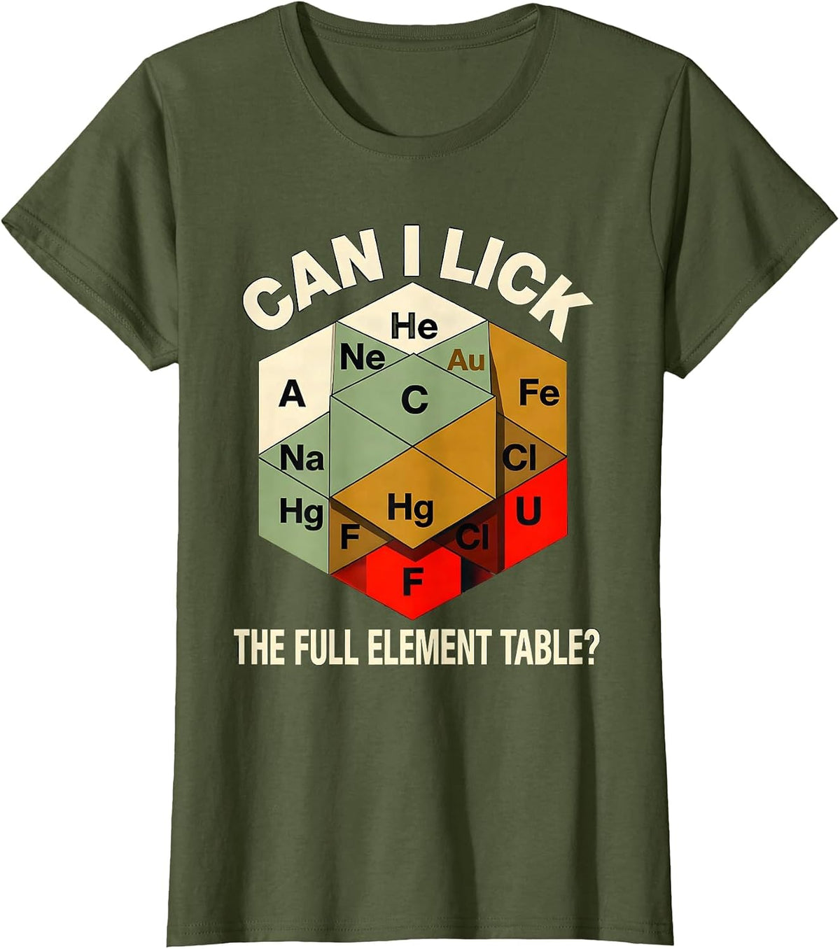 Women's Can I Lick The Full Element Table Funny Science Teacher T-Shirt - Olive Green