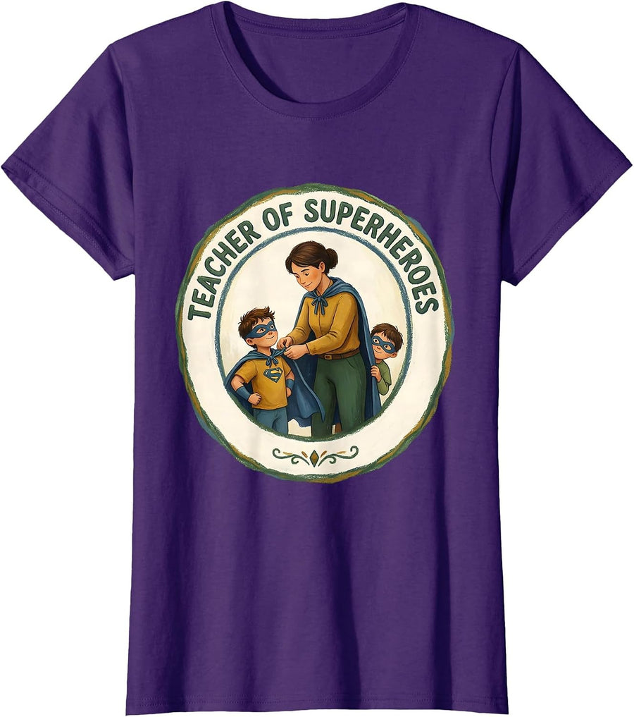 Women's Teacher Of Superheroes Funny Elementary Teacher Appreciation T-Shirt - Purple