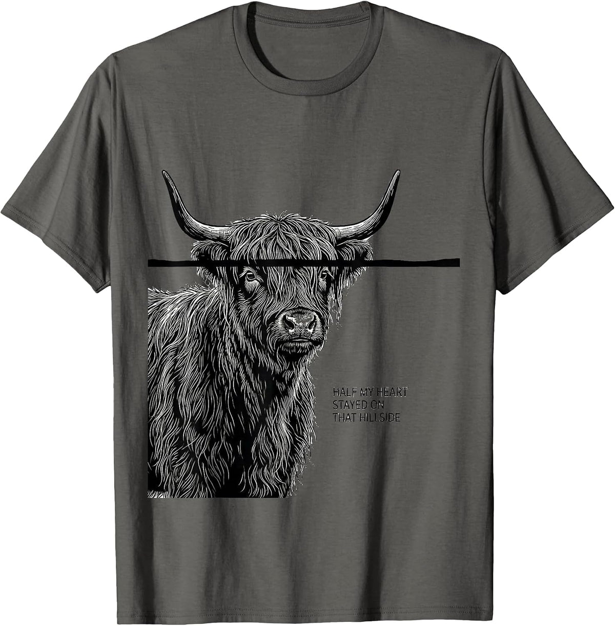 Half My Heart Stayed On That Hillside Cute Highland Cow T-Shirt - Asphalt Grey