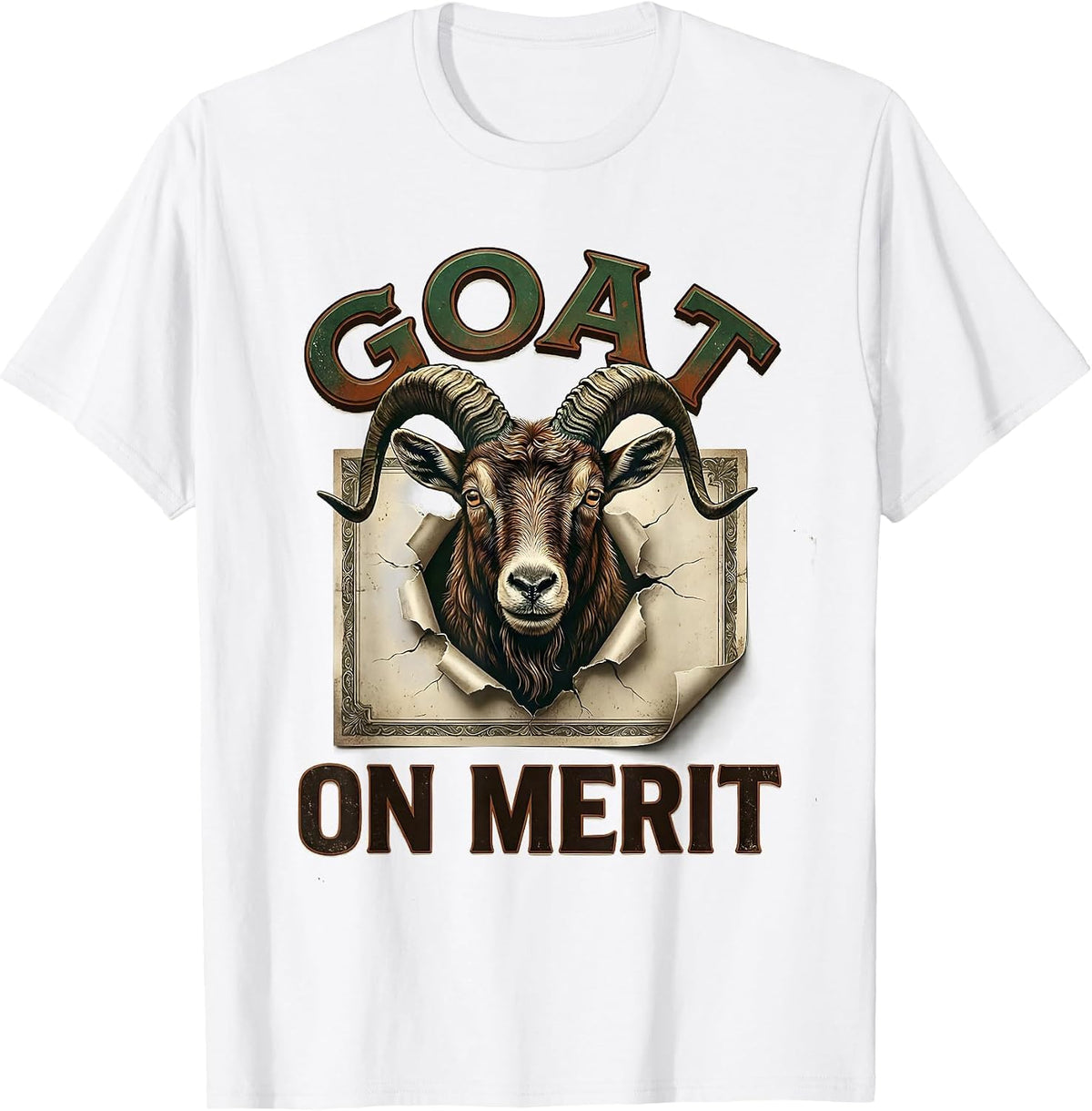 Men's GOAT On Merit Vintage Funny Goat Lover Farm Animal Humor T-Shirt - White