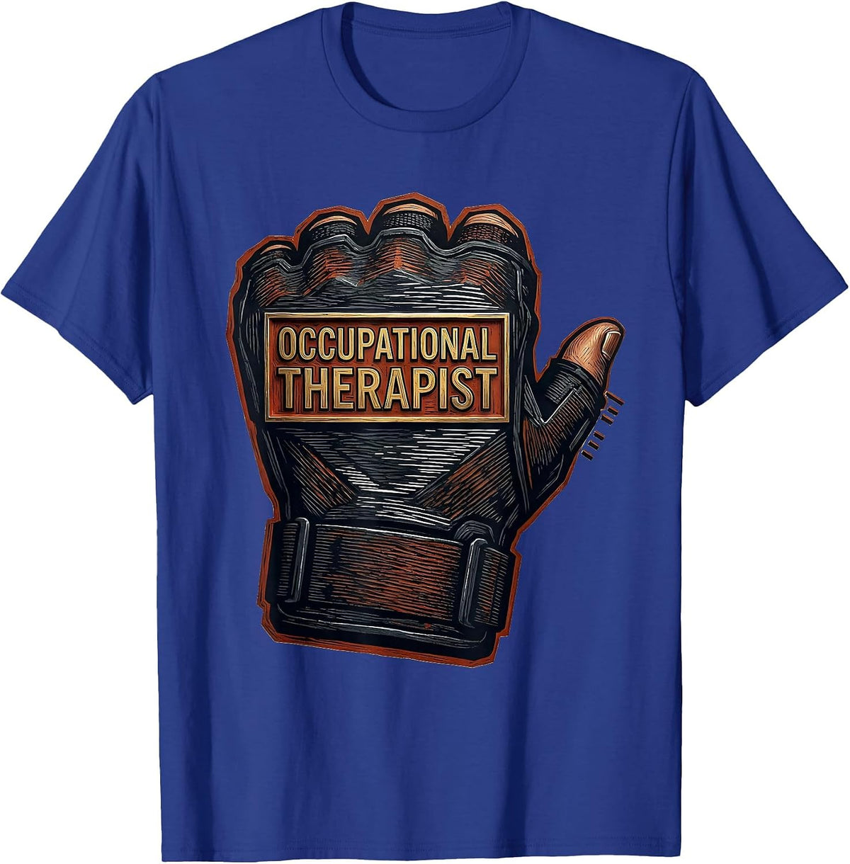 Occupational Therapist Linocut Retro OT Month Gift T-Shirt - Royal Blue