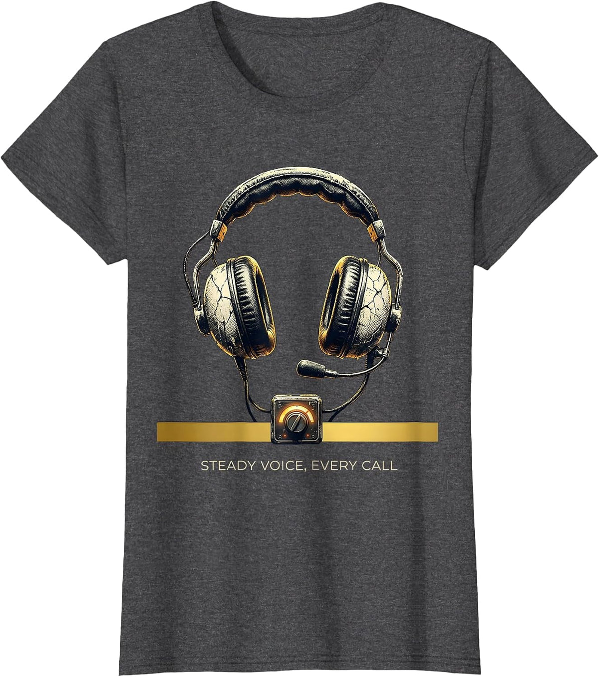 Women's Steady Voice Every Call Distressed 911 Dispatcher Thin Gold T-Shirt - Dark Heather Grey