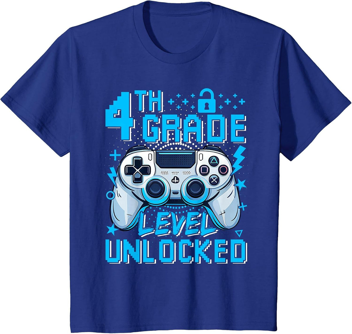 4th Grade Level Unlocked Video Game First Day Boy Kid T-Shirt - Royal Blue