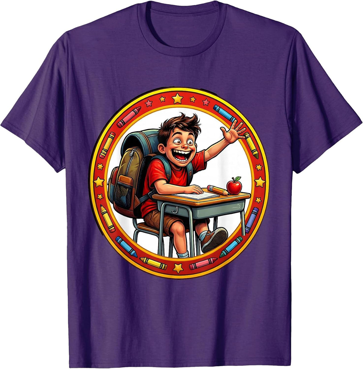First Day of Kindergarten Eager Student Desk T-Shirt - Purple