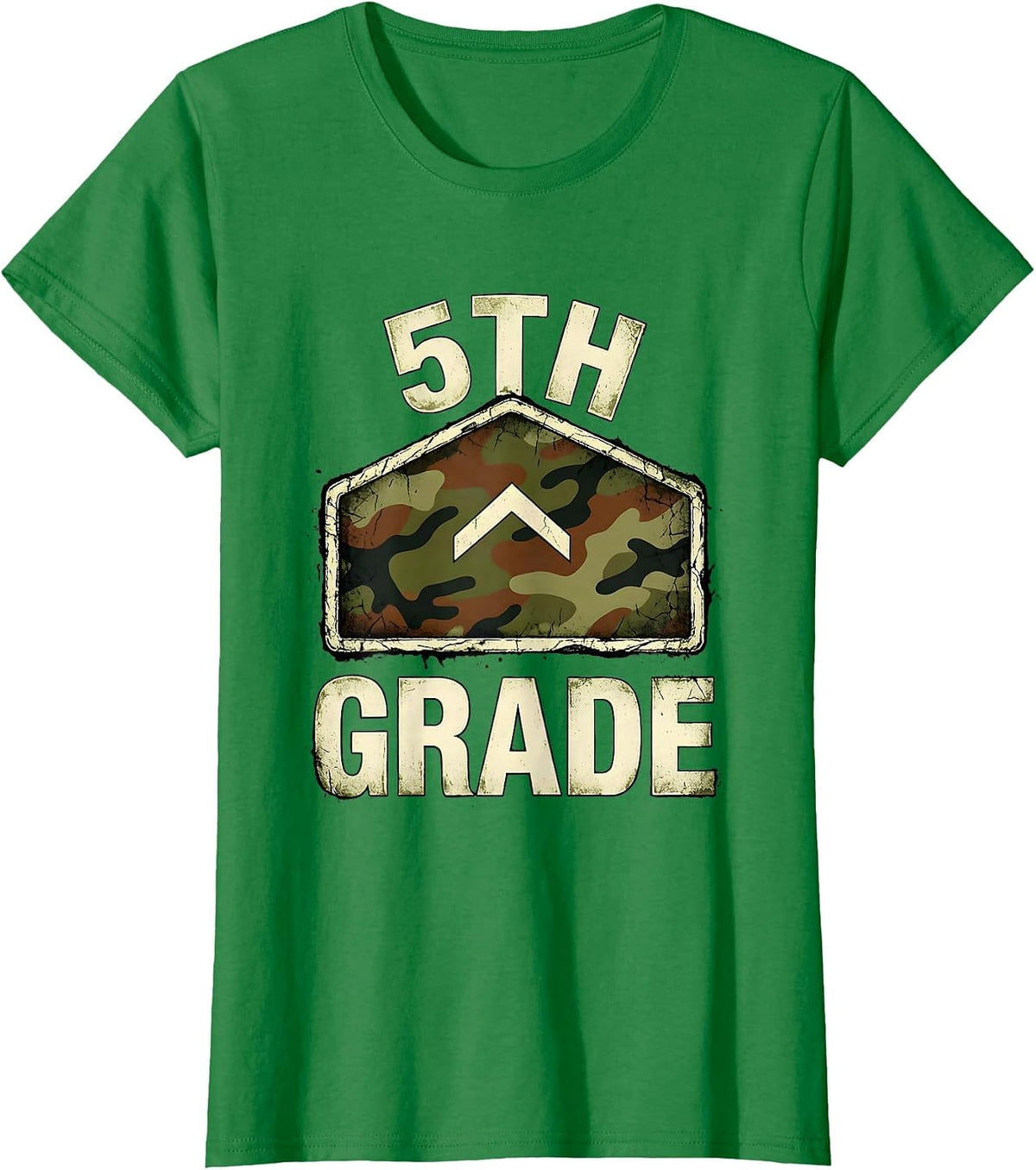 Women's 5th Grade Distressed Camo Back To School Boys Teacher T-Shirt - Kelly Green