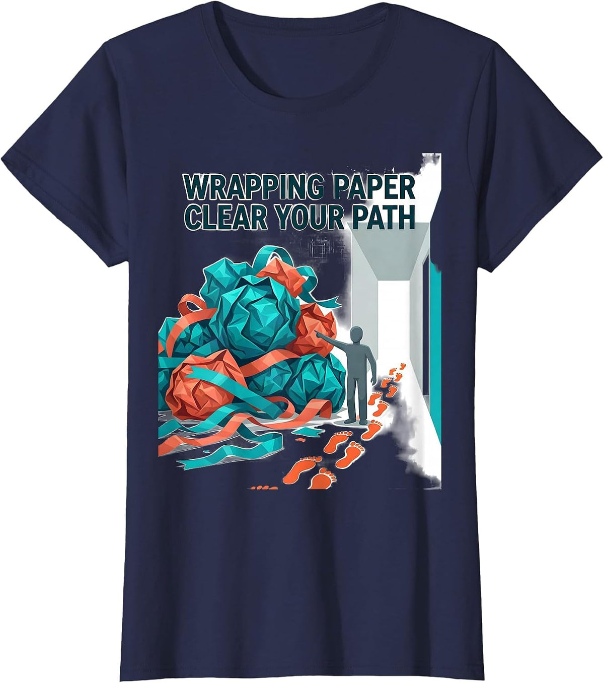 Women's Wrapping Paper Clear Your Path Funny Physical Therapist PT T-Shirt - Navy Blue