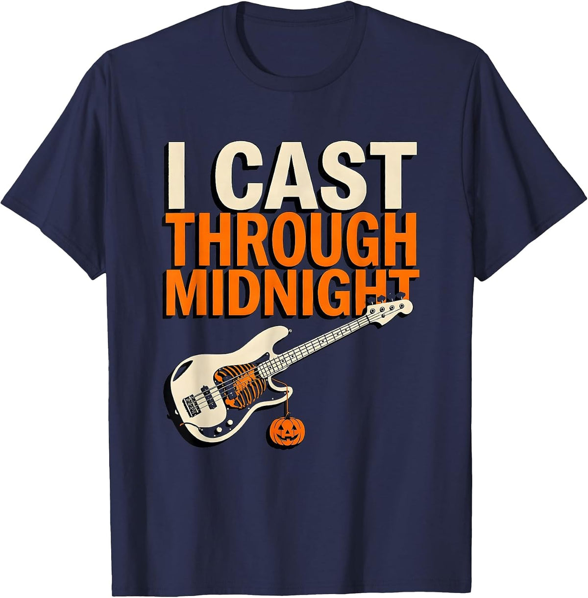I Cast Through Midnight Funny Halloween Fishing Ghost T-Shirt - Navy Blue