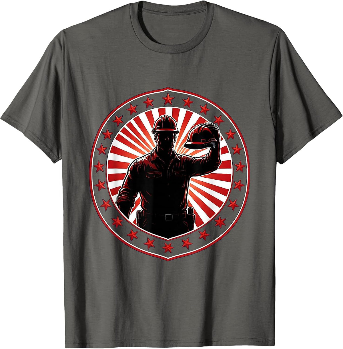 Construction Worker Sunset Hardhat Graphic T-Shirt - Asphalt Grey