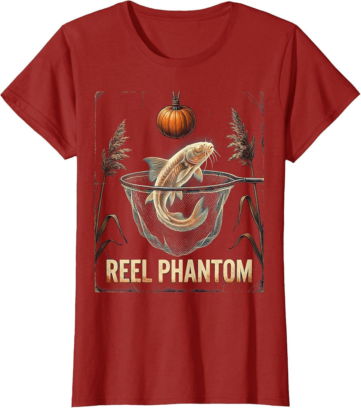Women's Reel Phantom Vintage Halloween Fishing Ghost Fisherman Men T-Shirt - Cranberry Red