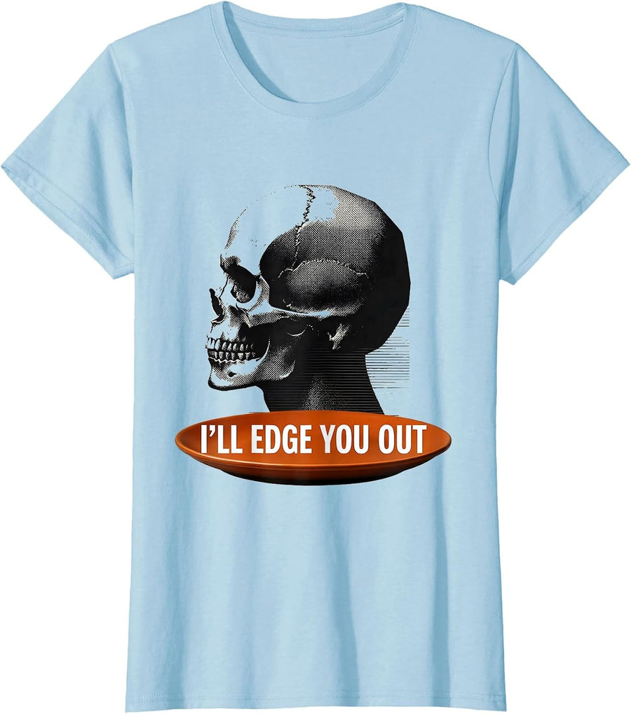 Women's I'll Edge You Out Funny Barber Hairstylist Humor Gift T-Shirt - Baby Blue