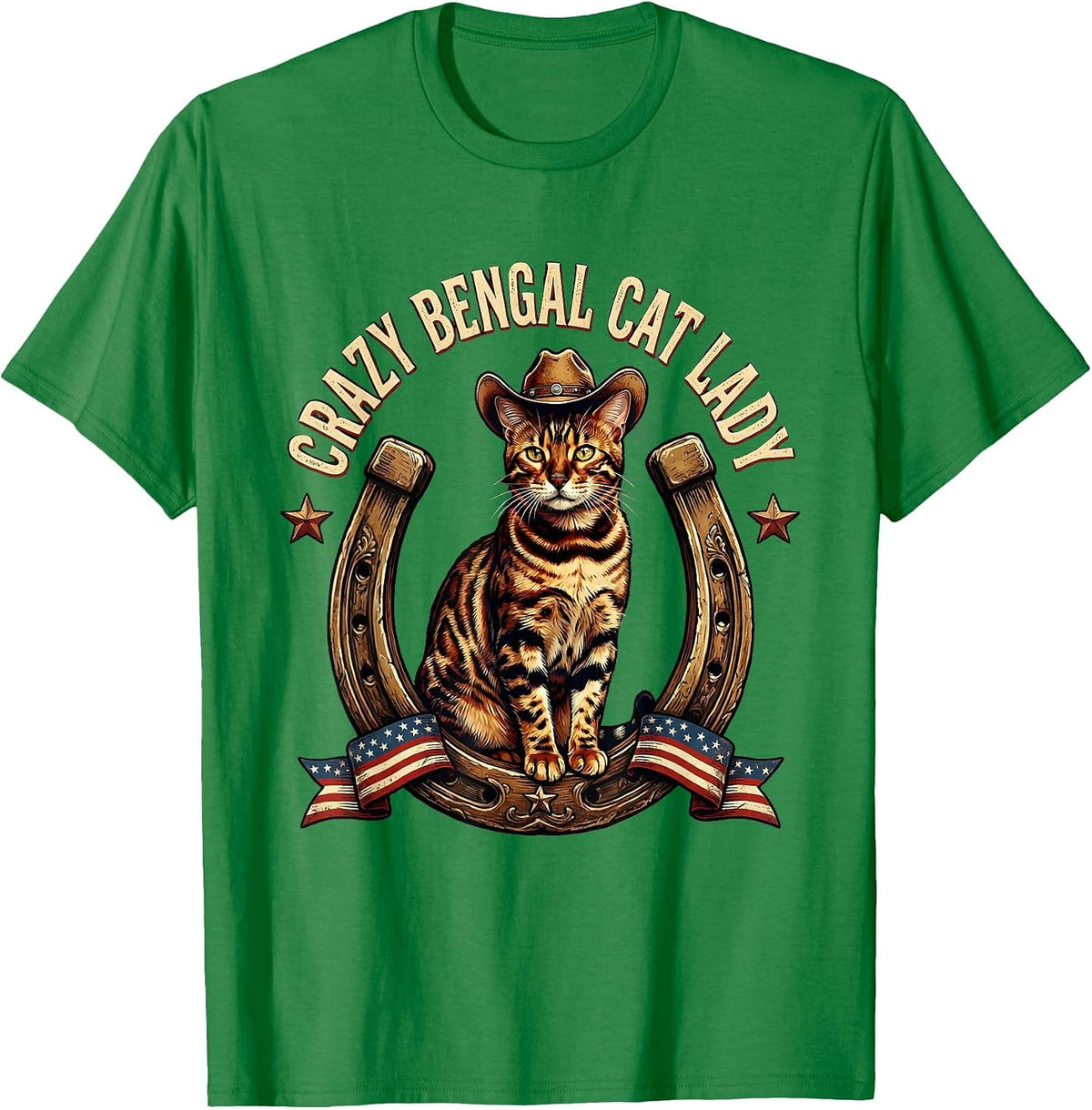 Men's Crazy Bengal Cat Lady Cat Lover Design T-Shirt - Kelly Green