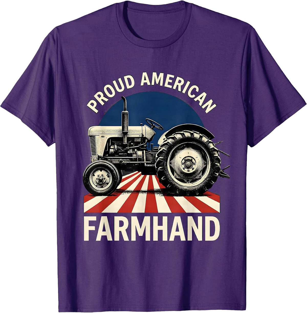 Proud American Farmhand Patriotic Farm Tractor Farmer Rural T-Shirt - Purple