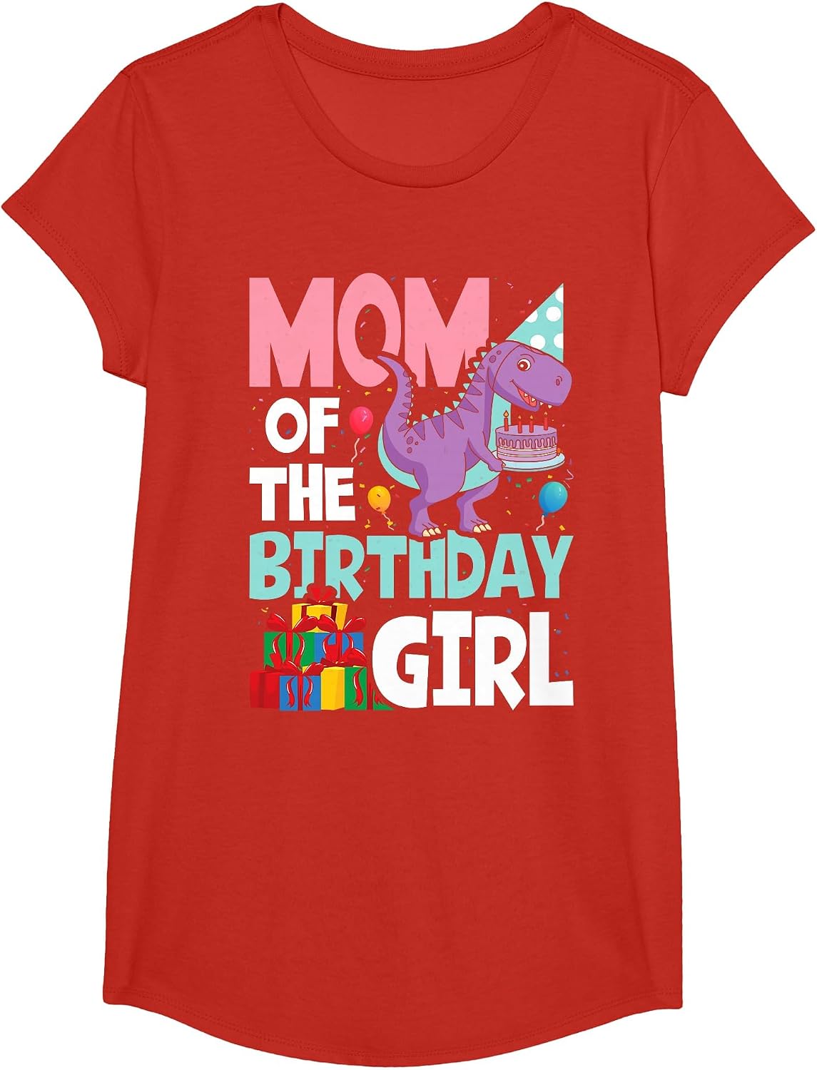 Mom of The Birthday for Girl Saurus Rex Dinosaur Party T-Shirt - Girls Red