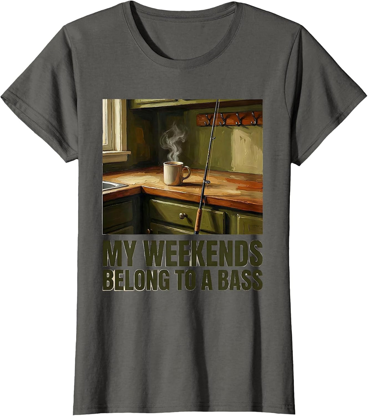 Women's My Weekends Belong To A Bass Funny Fishing Dad Fisherman T-Shirt - Asphalt Grey