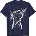 Iron Fist Crushing Lightning Bolt Metal Graphic T-Shirt - Navy Blue