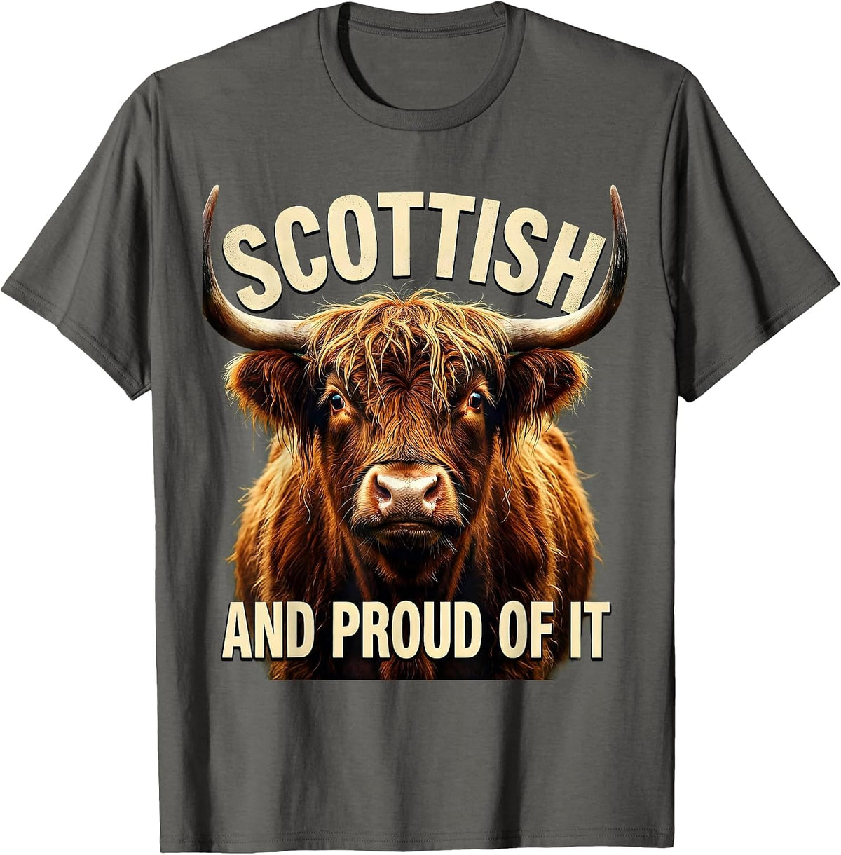 Highland Cow Scottish and Proud of It Design T-Shirt - Asphalt Grey