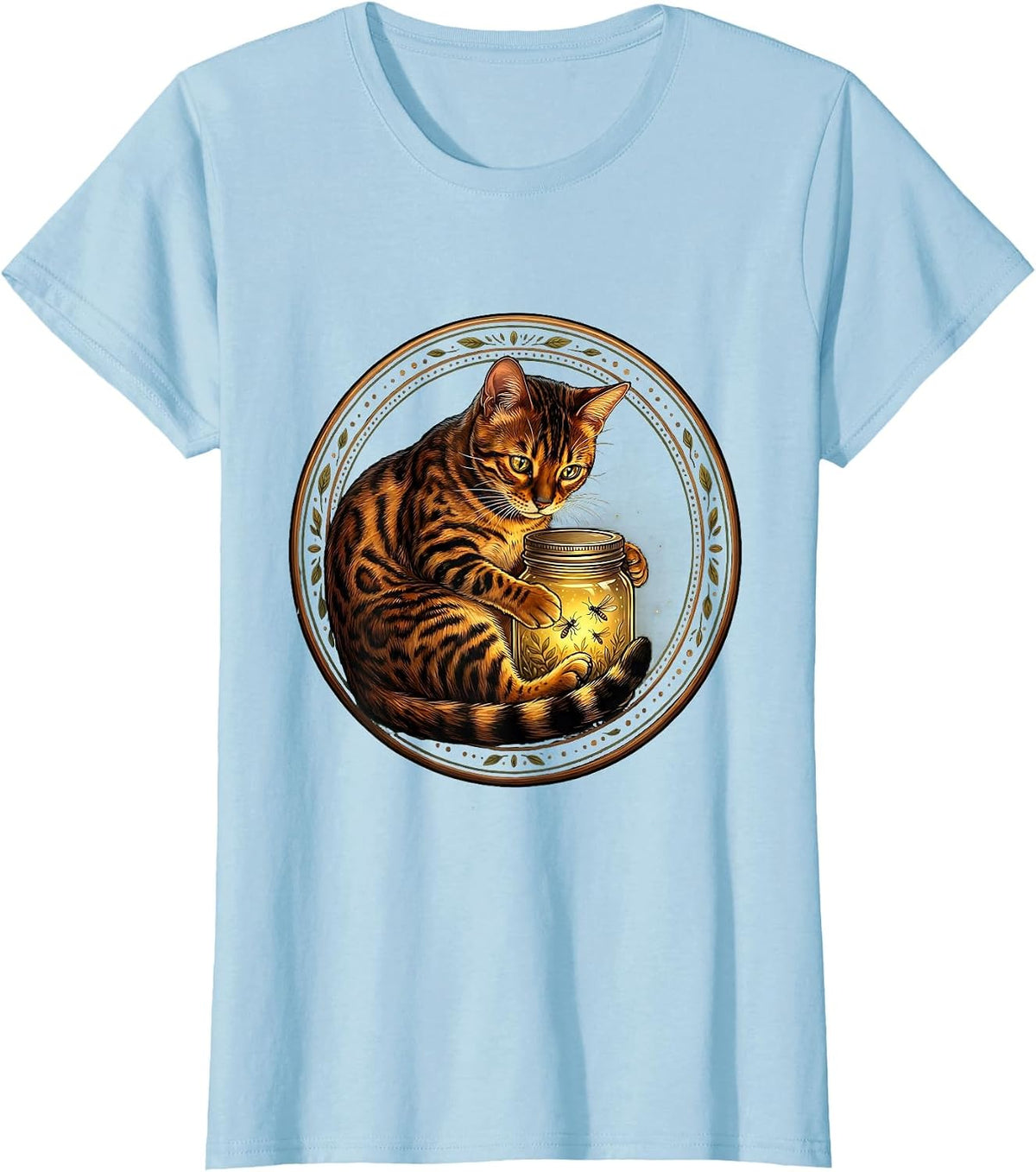 Bengal Cat Firefly Jar Wholesome Glow Design T-Shirt - Baby Blue