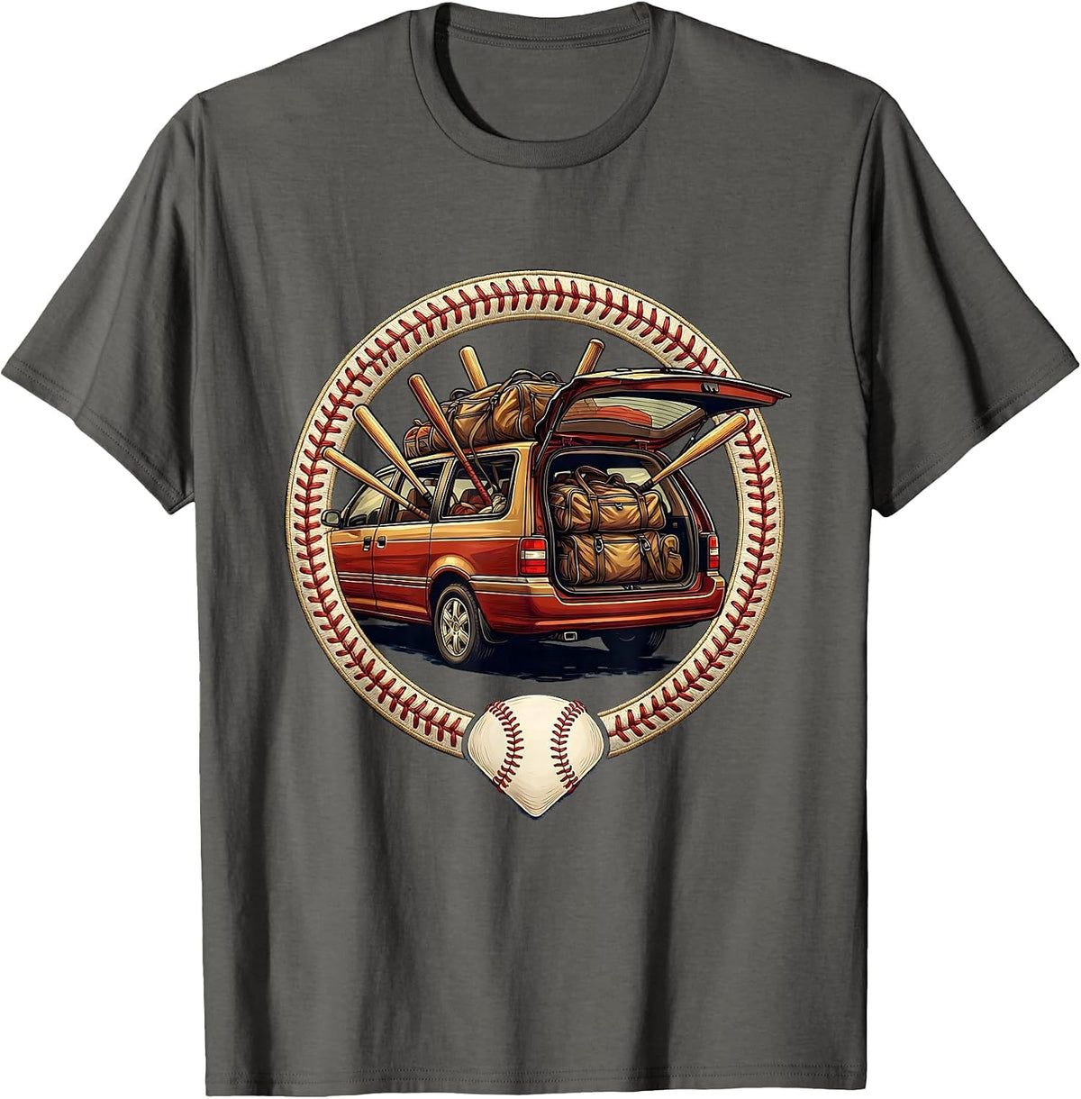 Baseball Mom Minivan Graphic Tee T-Shirt - Asphalt Grey