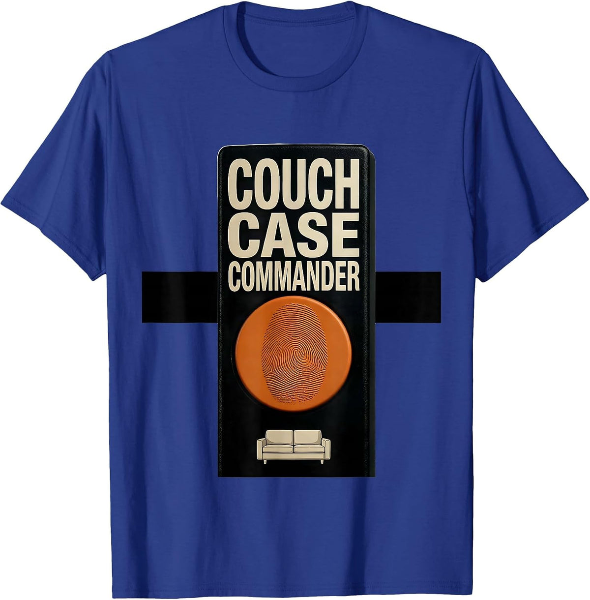 Men's Couch Case Commander Brutalist True Crime Fan Humor T-Shirt - Royal Blue