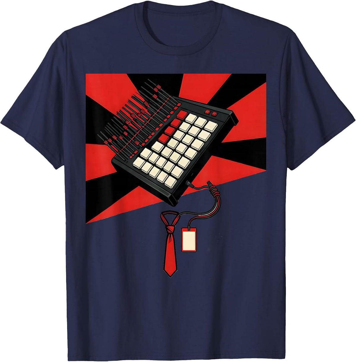 Men's Drum Machine Retro Hip Hop Throwback Graphic T-Shirt - Navy Blue