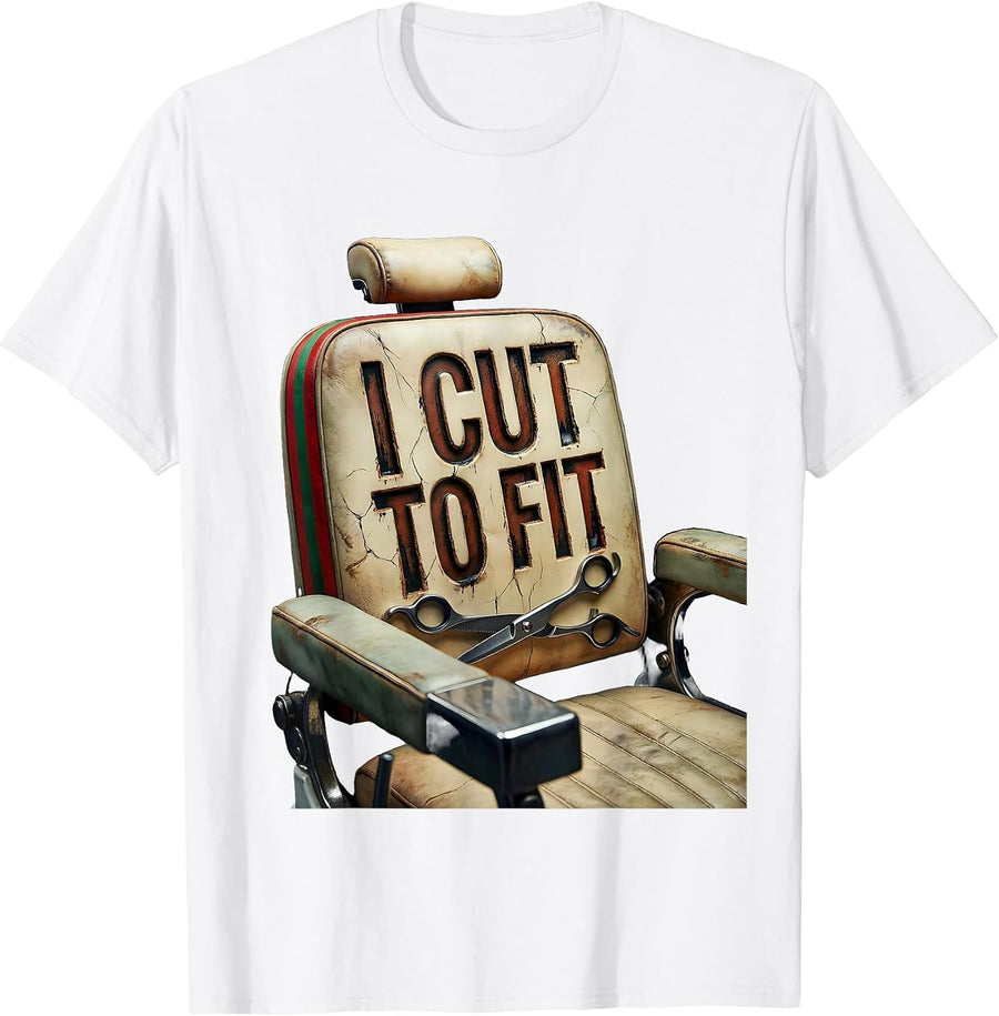 Men's I Cut To Fit Distressed Funny Barber Hairdresser Christmas T-Shirt - White