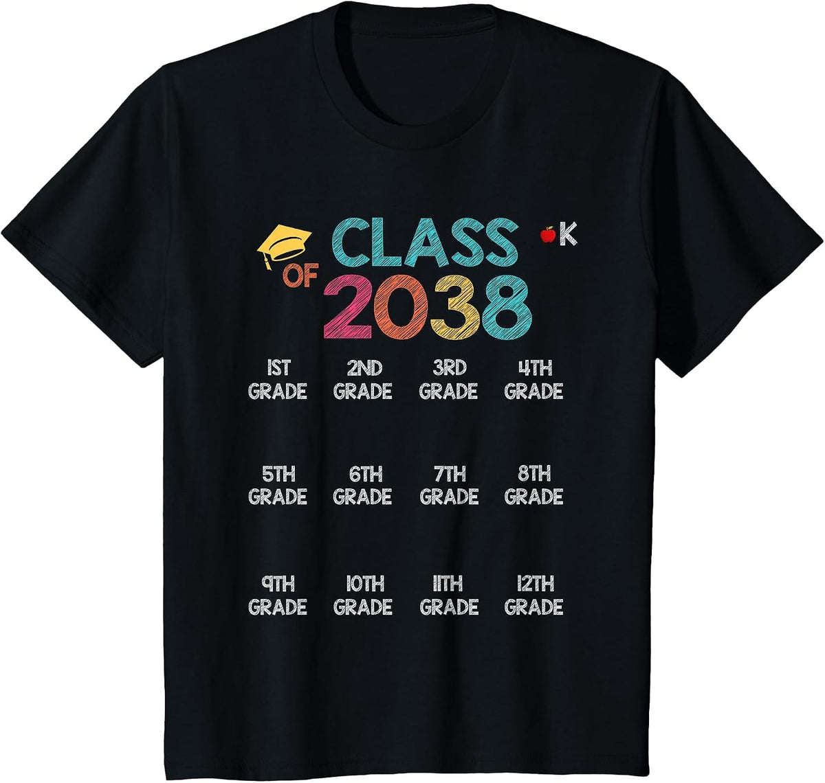 Class of 2038 Grow with Me Shirt Handprint Pre-K 12th Grade T-Shirt - Black