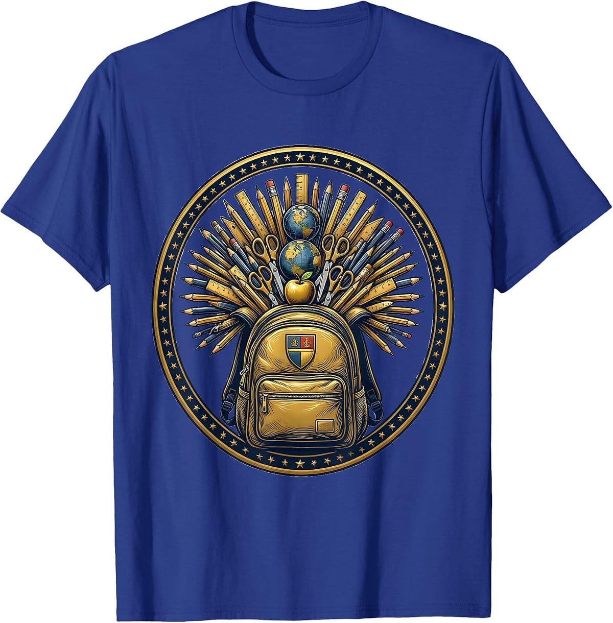4th Grade Teacher Backpack School Supplies Graphic T-Shirt - Royal Blue