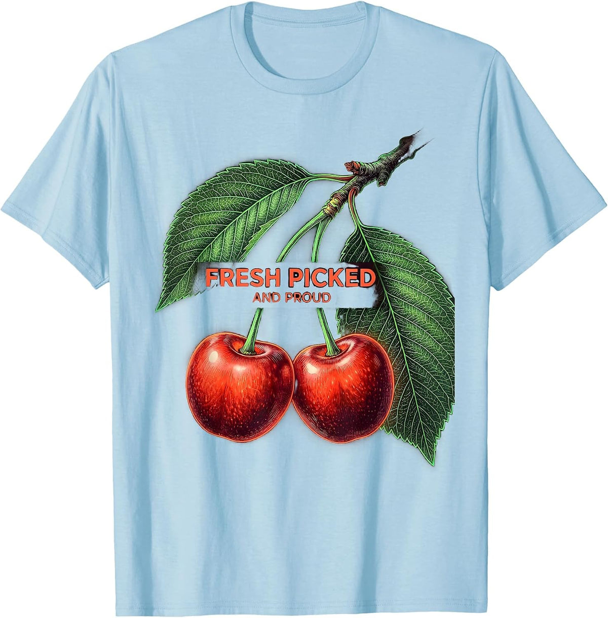 Men's Fresh Picked and Proud Cherry Graphic Design T-Shirt - Baby Blue