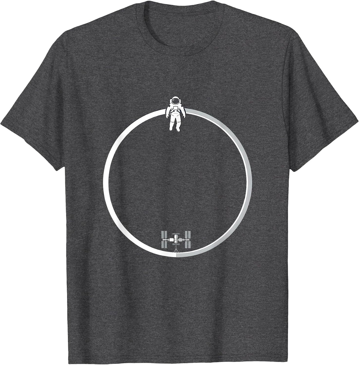 Astronaut Floating Away From Space Station T-Shirt - Dark Heather Grey