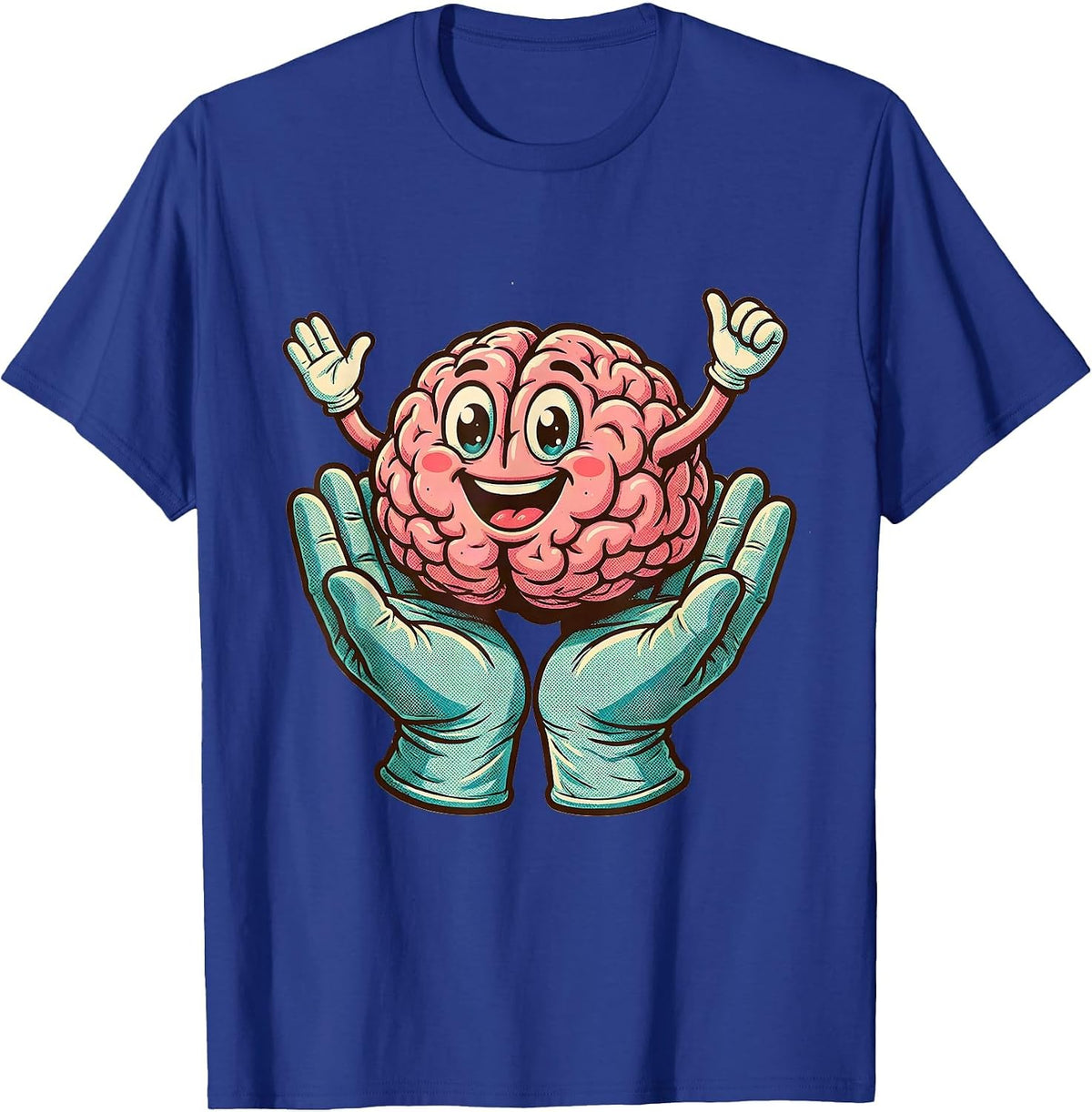 Men's Smiling Brain Surgeon Hands Dark Humor Graphic T-Shirt - Royal Blue