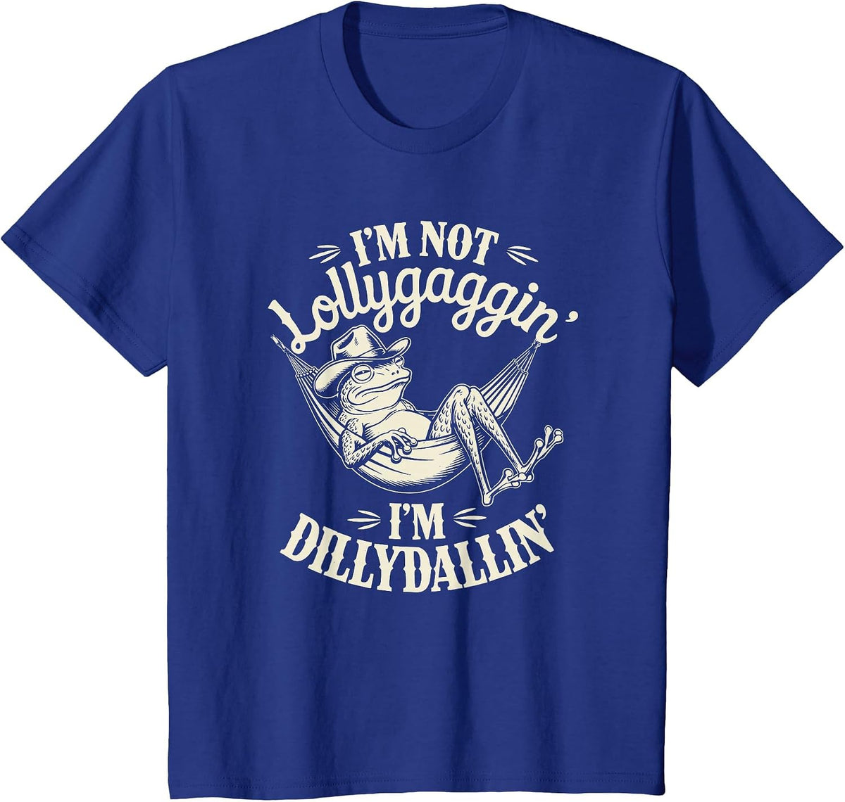 Lollygagging Dilly Dally Frog Cowboy T-Shirt - Royal Blue