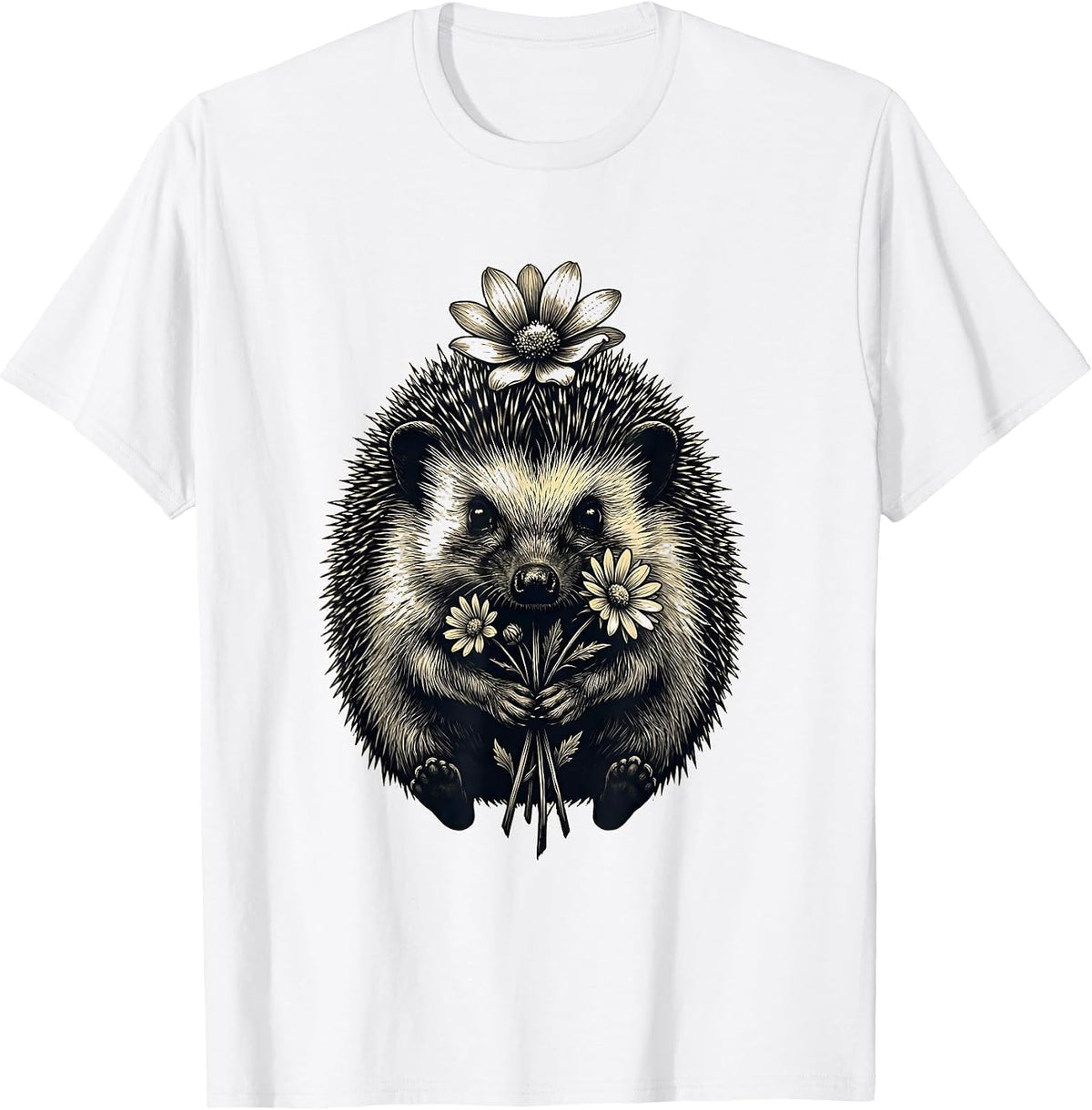 Men's Hedgehog Wildflower Floral Animal Lover Gift T-Shirt - White
