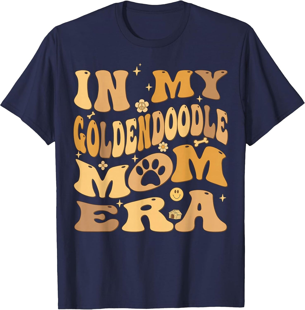 in My Goldendoodle Mom Era Groovy Groodle Dog T-Shirt - Navy Blue