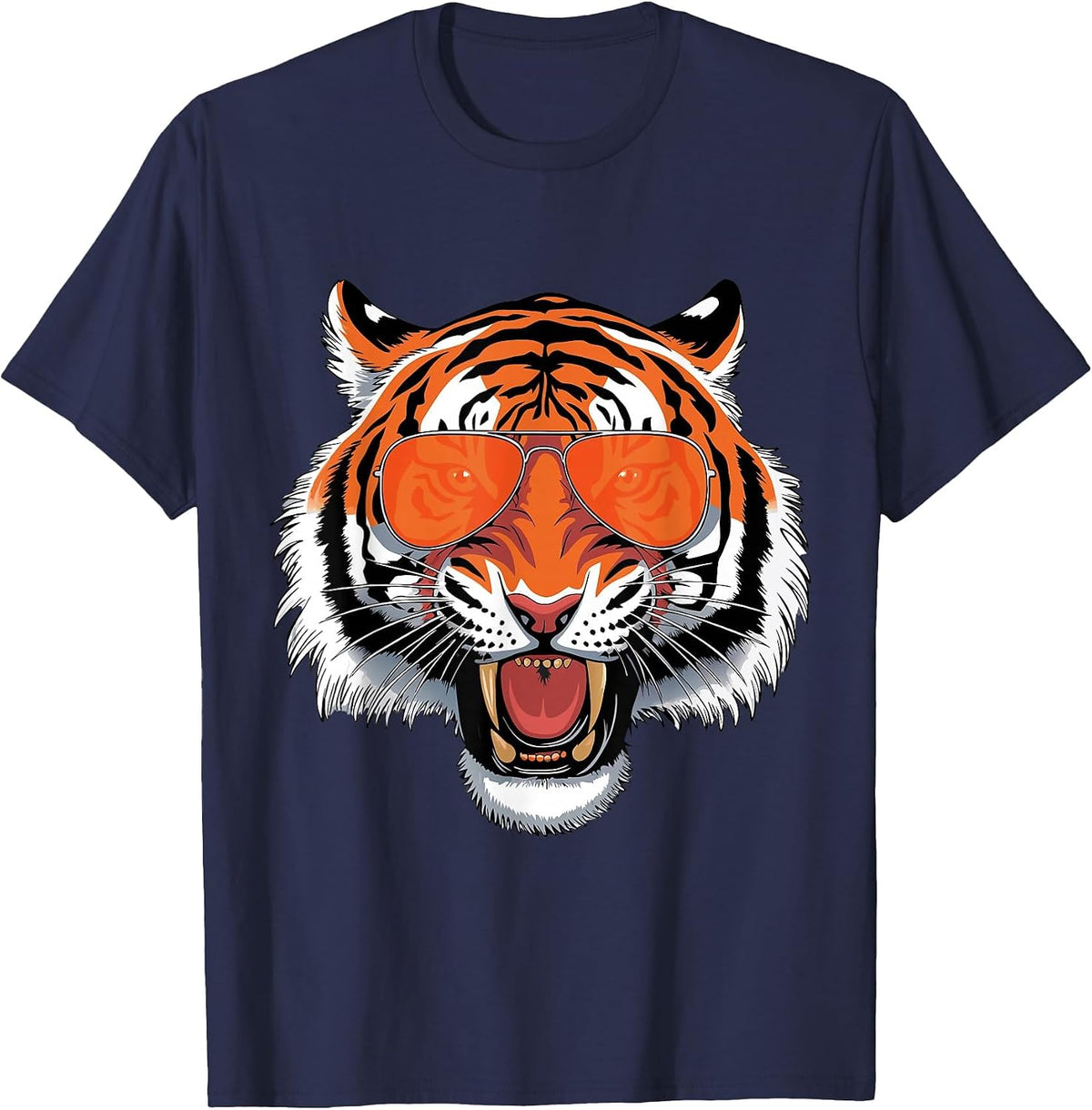 Cool Growling Bengal Tiger with Sunglasses Tees T Shirts for Tiger Lovers - Navy Blue